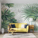 Tropical green plant leaf mural | Green leaf butterfly wallpaper - Carving wallpaper