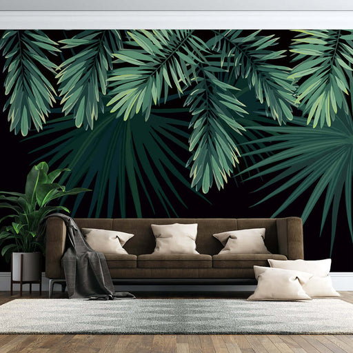 Tropical green plant wallpaper mural | Forest style decorative wall in living room and bedroom