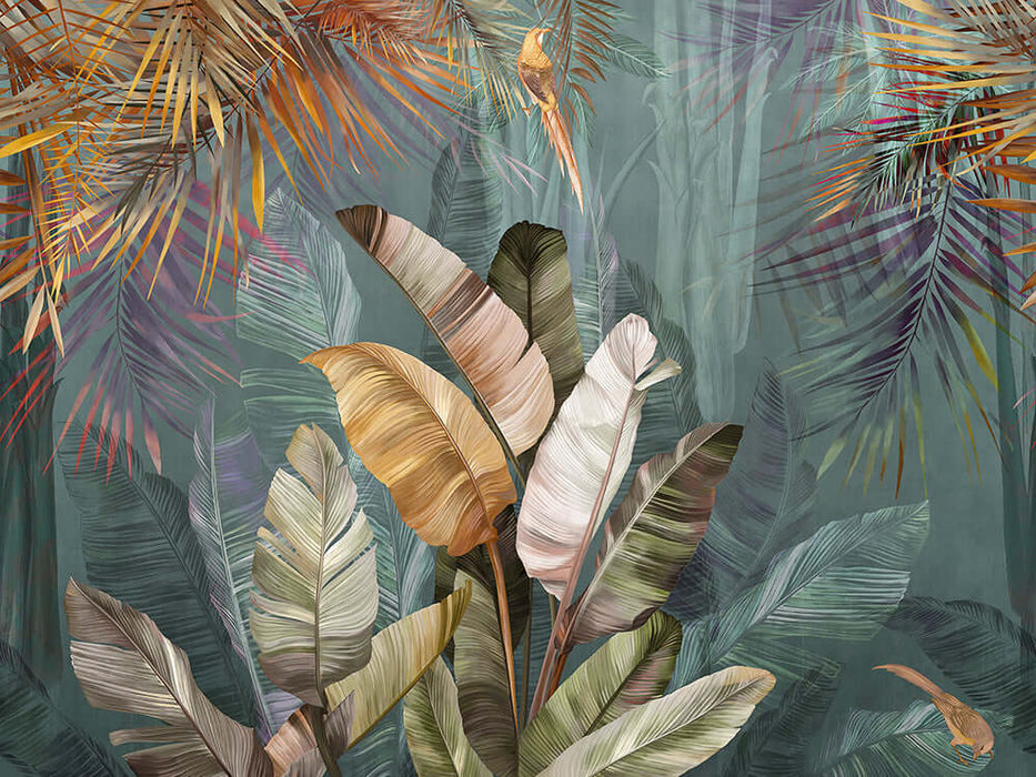 Tropical green plant wallpaper mural | Living room and bedroom natural decorative wall