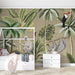 Tropical Jungle Animal Wallpaper Mural | Children's Room Fun Decoration - lush jungle wall with palm trees, sloth, toucan, and playful sloth decor for kids' room