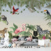 Tropical Jungle Animal Wallpaper – Natural Adventure Decor – vibrant tropical mural with flamingo, parrot, tiger, zebra, and lush foliage for adventurous home decor