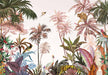 Tropical Jungle Retro Wallpaper Mural | Vintage Animal Print Decor for Living Room & Bedroom featuring tigers, monkeys, tropical plants