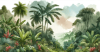 Tropical Jungle Wallpaper, Large Jungle, Green Watercolor Painting - Carving wallpaper