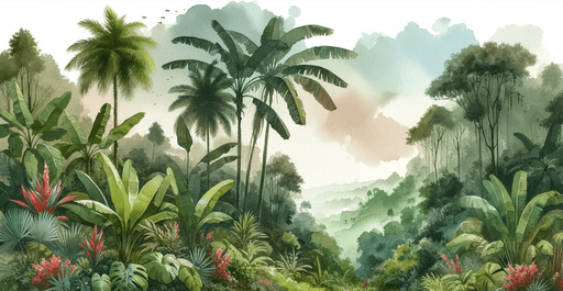 Tropical Jungle Wallpaper, Large Jungle, Green Watercolor Painting - Carving wallpaper