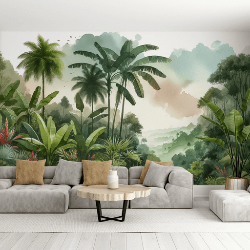 Tropical Jungle Wallpaper, Large Jungle, Green Watercolor Painting - Carving wallpaper