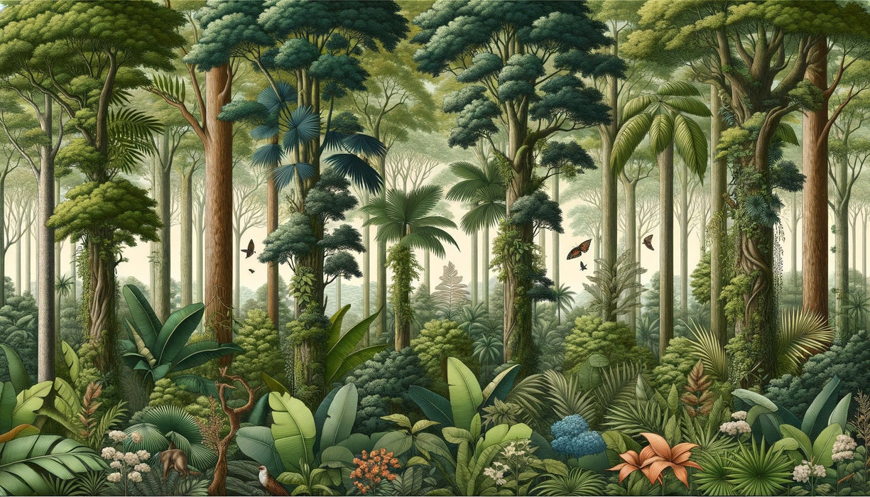 Tropical Jungle Wallpaper Mural | Abundant Plants - Carving wallpaper