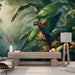 Tropical Jungle Wallpaper Mural | Colorful Parrots and Green Leaves - Carving wallpaper