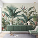 Tropical Jungle Wallpaper Mural | Green and Blue Flower Composition - Carving wallpaper