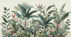 Tropical Jungle Wallpaper Mural | Green and Blue Flower Composition - Carving wallpaper
