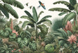 Tropical Jungle Wallpaper Mural | Green Banana Trees and Birds - Carving wallpaper