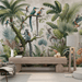 Tropical Jungle Wallpaper Mural | Imaginary Birds and Foxes - Carving wallpaper