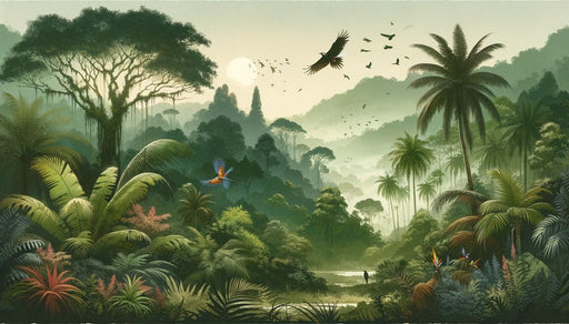 Tropical Jungle Wallpaper Mural | Leaves and Birds - Carving wallpaper