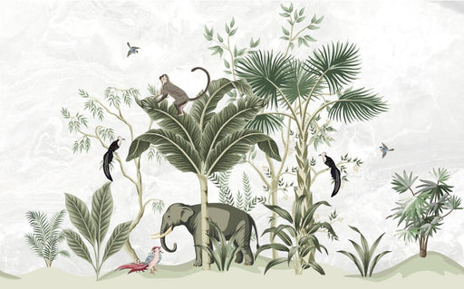Tropical jungle wallpaper murals | birds and animals fresh and natural - Carving wallpaper