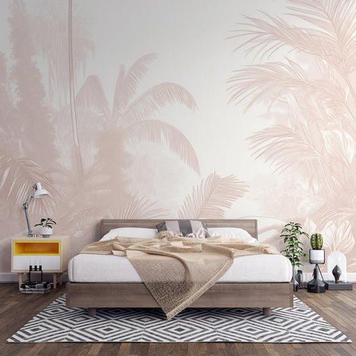Tropical Leaf Wallpaper Mural | Beige Monochrome - Carving wallpaper