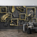 Tropical Leaf Wallpaper Mural | Black Gold Box with Tropical Leaves - Carving wallpaper
