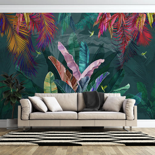 Tropical Leaf Wallpaper Mural | Colorful Rainforest - Carving wallpaper