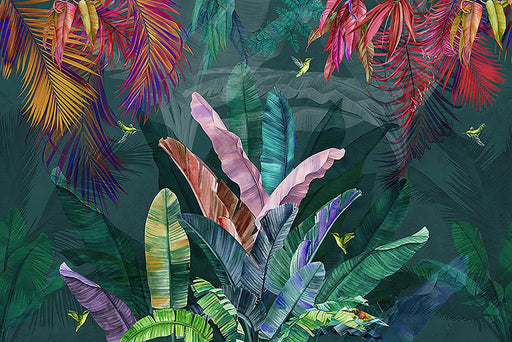 Tropical Leaf Wallpaper Mural | Colorful Rainforest - Carving wallpaper