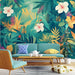 Tropical leaf wallpaper mural | Multi colored vegetation - Carving wallpaper
