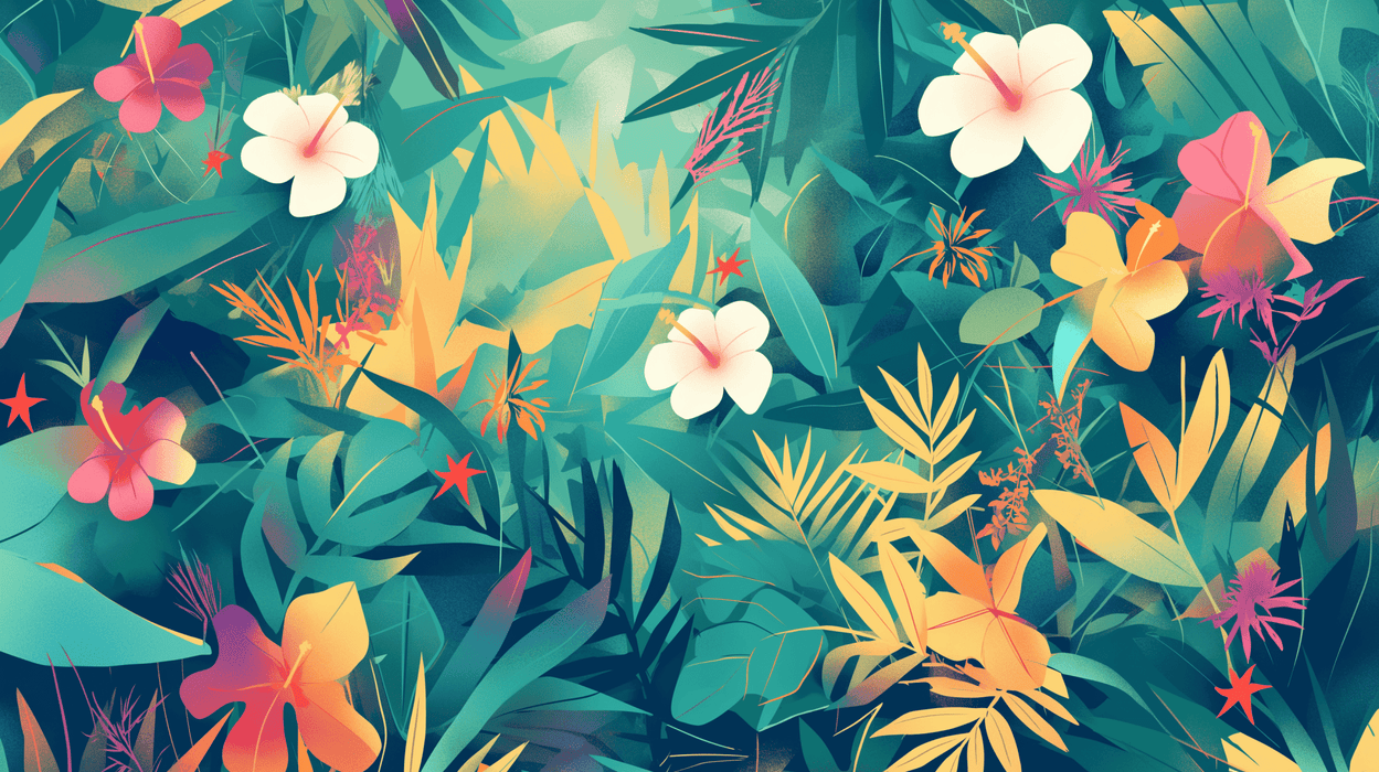 Tropical leaf wallpaper mural | Multi colored vegetation - Carving wallpaper