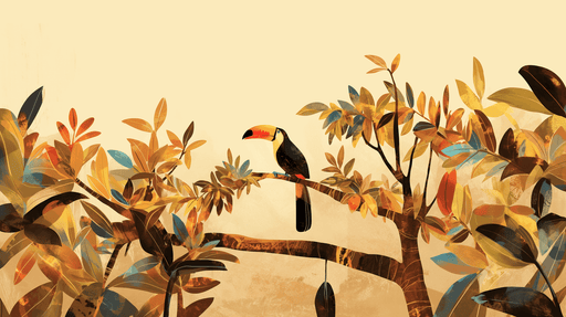 Tropical Leaf Wallpaper Mural | toucan - Carving wallpaper