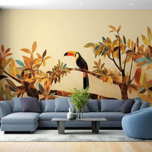 Tropical Leaf Wallpaper Mural | toucan - Carving wallpaper