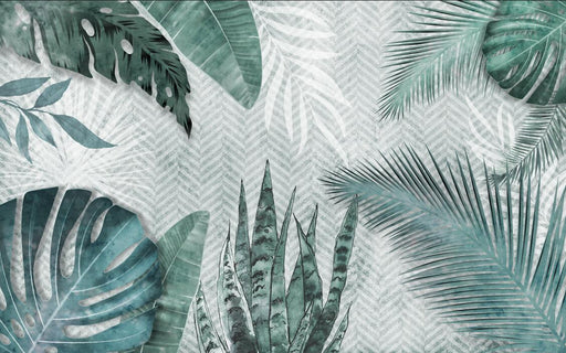 Tropical Leaf Wallpaper Mural | Tropical Leaf Green Plant Wind Mural - Carving wallpaper