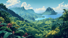 Tropical mountain and sea scenery wallpaper murals