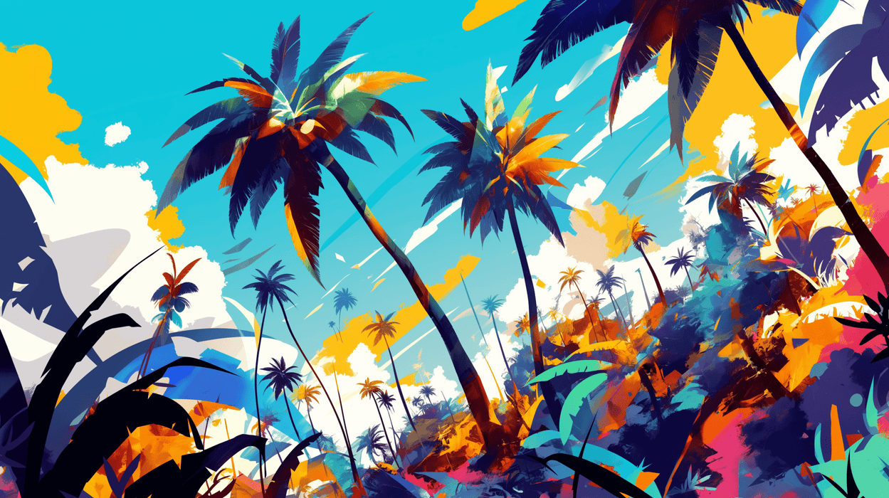 Tropical Palm Wallpaper Mural | Colorful Seaside Scenery - Carving wallpaper