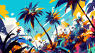 Tropical Palm Wallpaper Mural | Colorful Seaside Scenery - Carving wallpaper