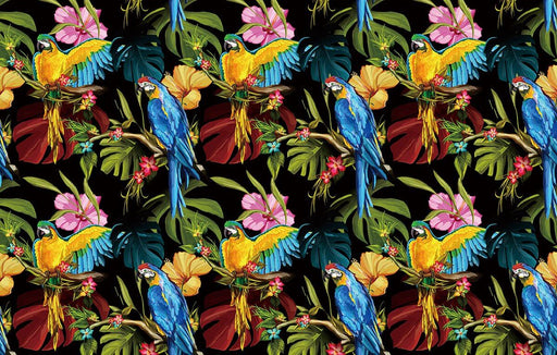 Tropical Parrot Flower Wallpaper Mural | Retro Art Decoration in Living Room and Bedroom