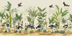 Tropical Plant Flamingo Wallpaper Mural | Dynamic Parrot and Pink Flamingo - Carving wallpaper