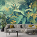 Tropical Plant Flower Wallpaper Mural | Deep Green Warm Yellow Tone - Carving wallpaper