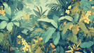 Tropical Plant Flower Wallpaper Mural | Deep Green Warm Yellow Tone - Carving wallpaper