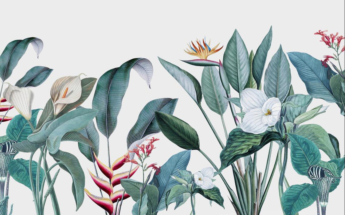 Tropical Plant Flower Wallpaper Mural | Flower Run Banana Leaves - Carving wallpaper