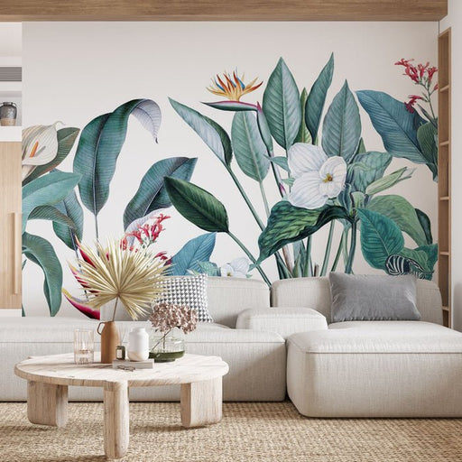 Tropical Plant Flower Wallpaper Mural | Flower Run Banana Leaves - Carving wallpaper