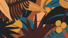 Tropical plant geometric wallpaper mural | Dark brown, bright yellow, and lake blue - Carving wallpaper