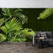 Tropical plant leaf mural | Fresh green broad - leaved wallpaper - Carving wallpaper