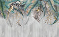 Tropical plant leaf mural wallpaper | Flowers, birds, and green plants - Carving wallpaper