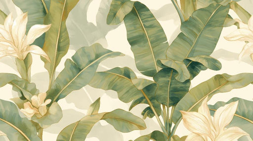 Tropical plant wallpaper mural | Banana leaf flowers - Carving wallpaper