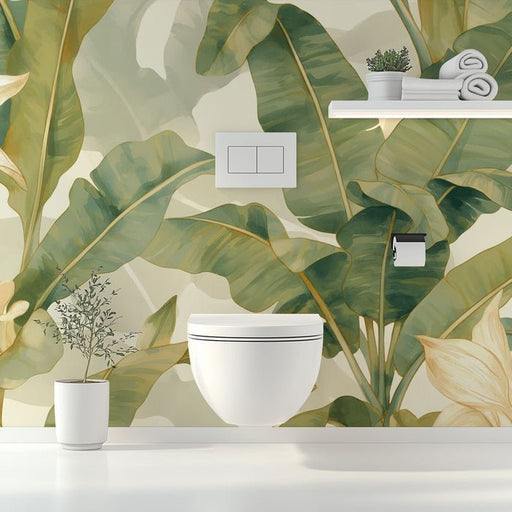 Tropical plant wallpaper mural | Banana leaf flowers - Carving wallpaper