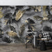 Tropical plant wallpaper mural | black and gold tropical plant leaves - Carving wallpaper