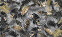 Tropical plant wallpaper mural | black and gold tropical plant leaves - Carving wallpaper