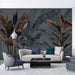 Tropical plant wallpaper mural | Brown green leaves - dark gray background creates a forest style secret realm in living room and bedroom
