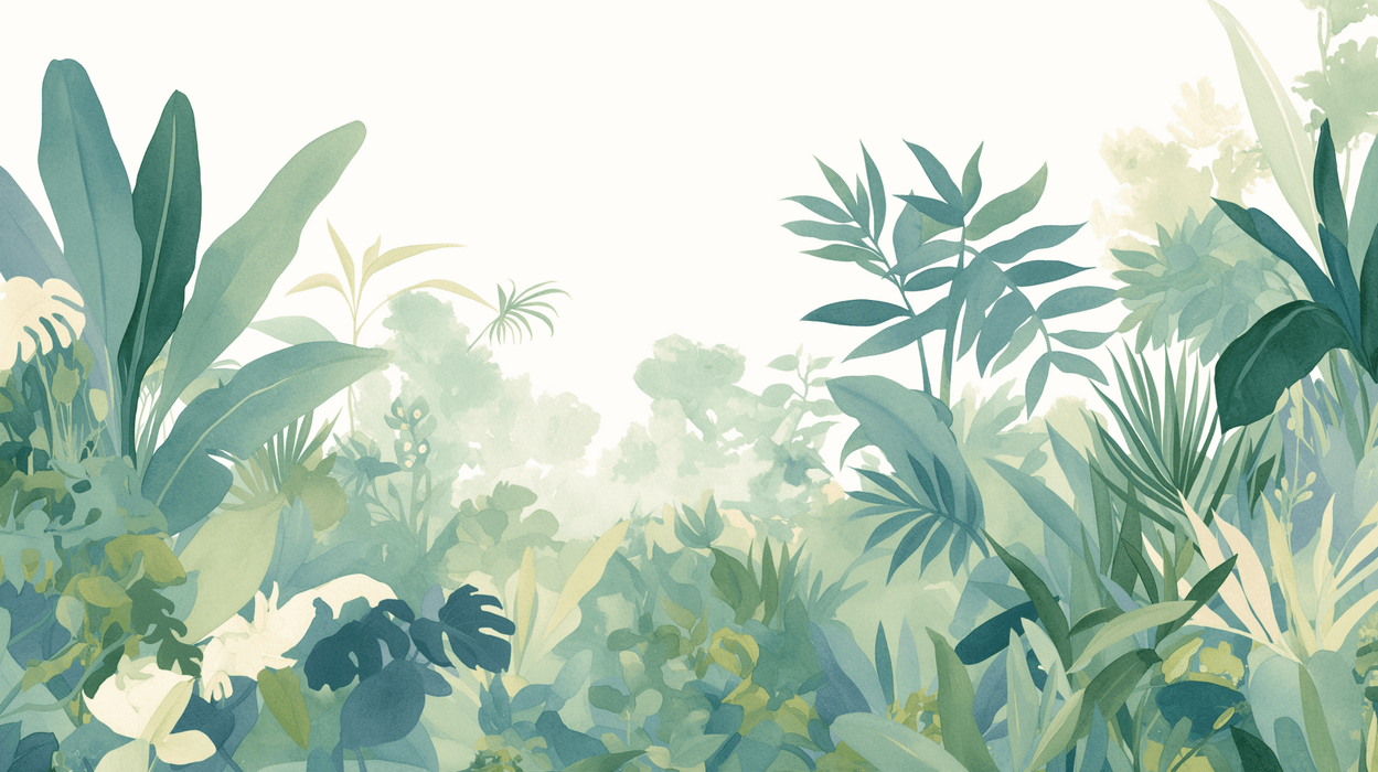 Tropical plant wallpaper mural | Fresh green plants - Carving wallpaper