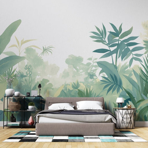 Tropical plant wallpaper mural | Fresh green plants - Carving wallpaper