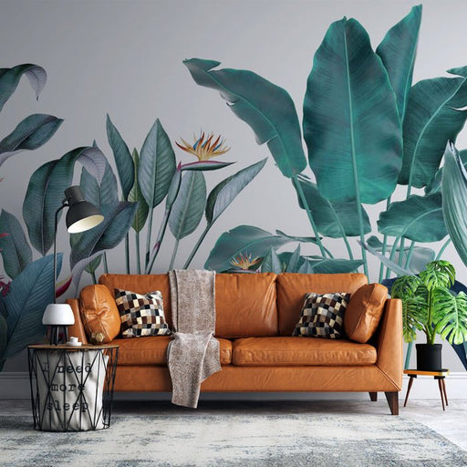 Tropical plant wallpaper mural | Large banana leaves - Carving wallpaper