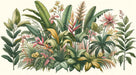 Tropical plant wallpaper mural | Living room bedroom decorative wall - Retro Jungle Secret Realm Dream with hand drawn tropical plants and retro elements