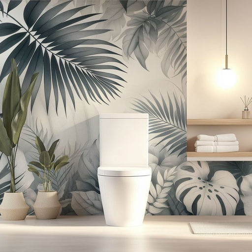 Tropical plant wallpaper mural | Reshaping the fresh style of bathroom - Carving wallpaper