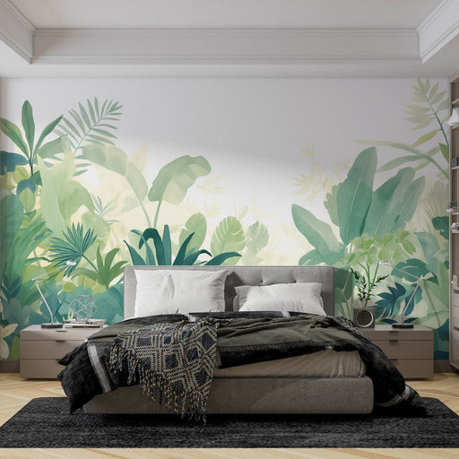 Tropical plant wallpaper mural | Rich and diverse green jungle - Carving wallpaper