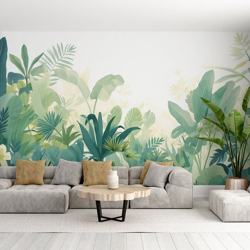 Tropical plant wallpaper mural | Rich and diverse green jungle - Carving wallpaper